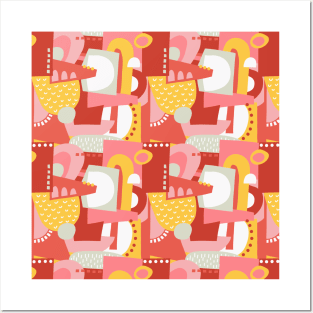 Abstract Shapes Collage Kids Pink Red Yellow White Posters and Art